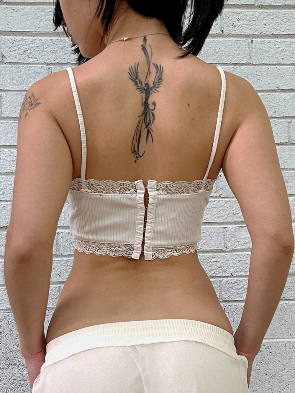 Forever 21 Cream Ribbed Lace Trim Cami Balletcore Y2K Inspired Top - Picture 3 of 5